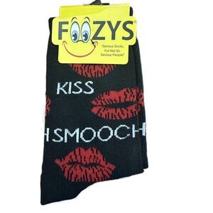 NWT Foozys Black Red Kiss Lip Smooch Text Novelty Womens Socks One Size